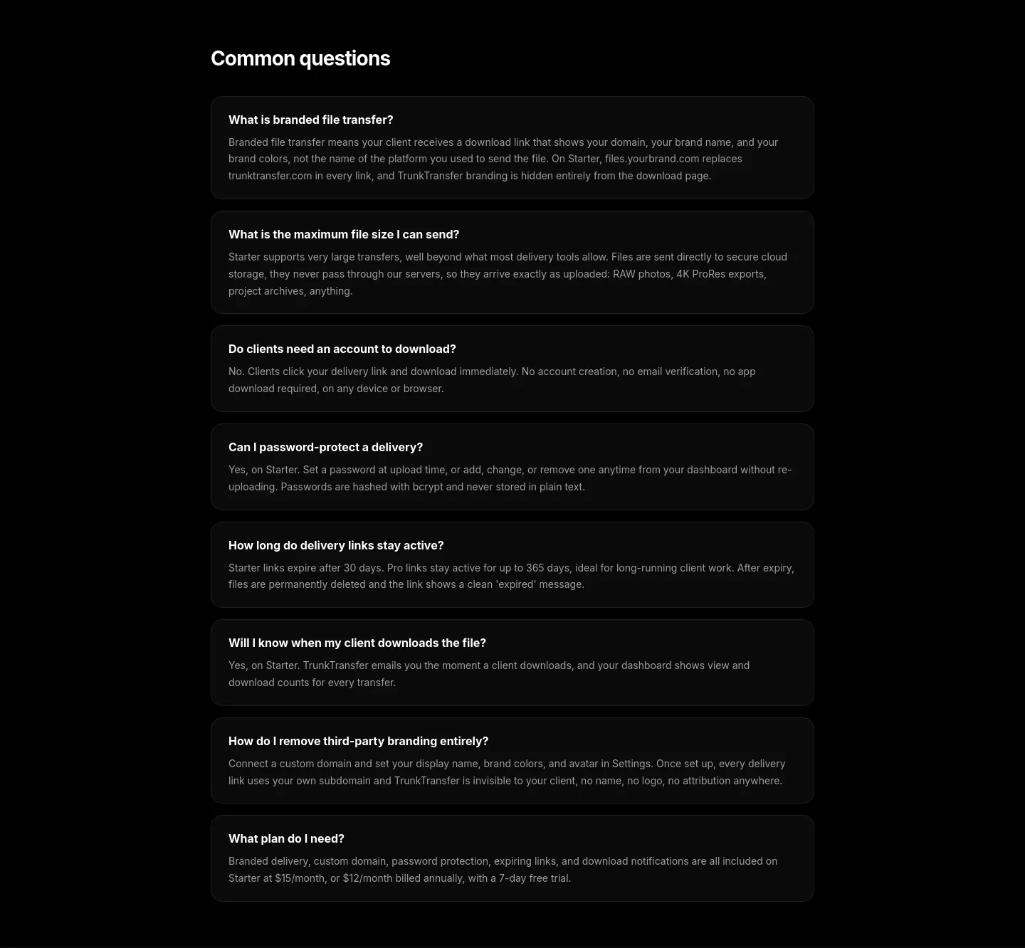trunktransfer.com FAQ section