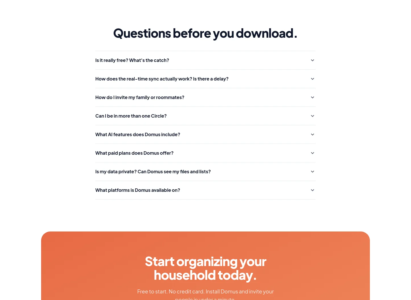 trydomus.app — a real FAQ section