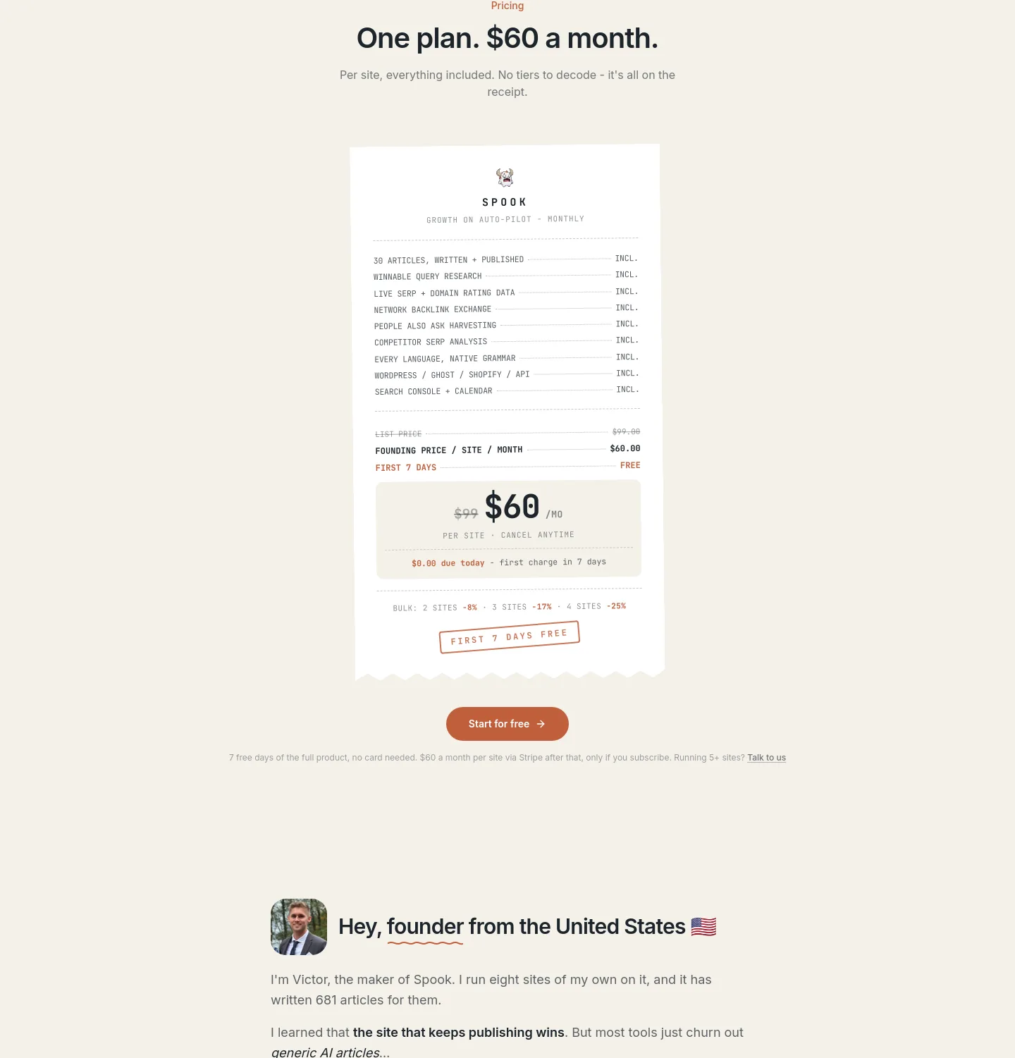 tryspook.com Pricing section