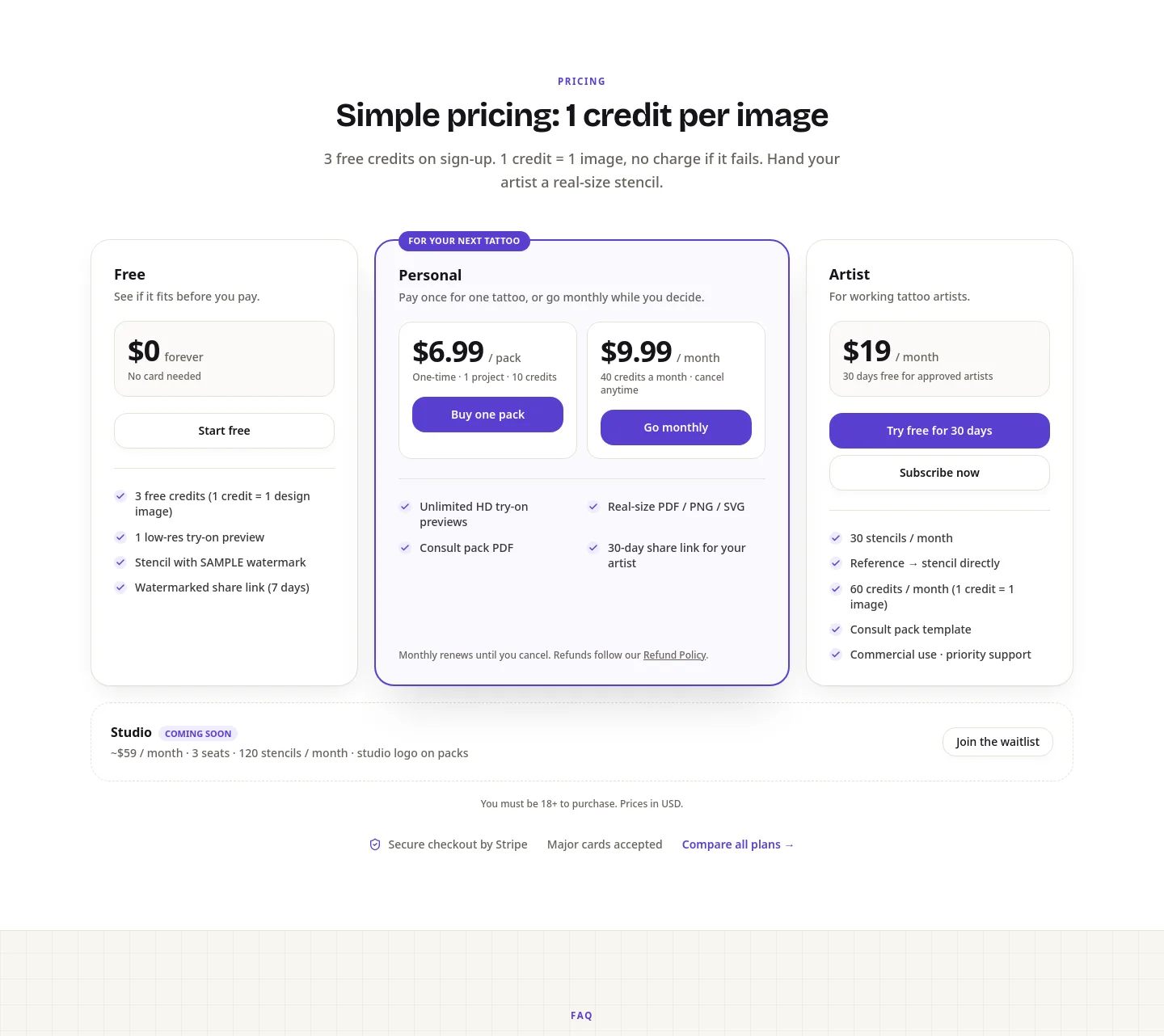trystencil.org Pricing section