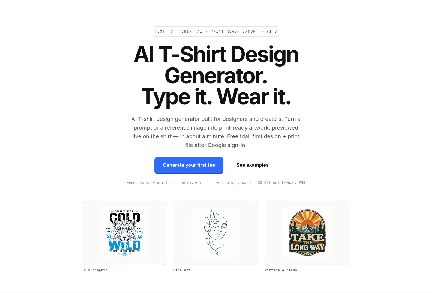 tshirtdesignai.com — a real Hero section
