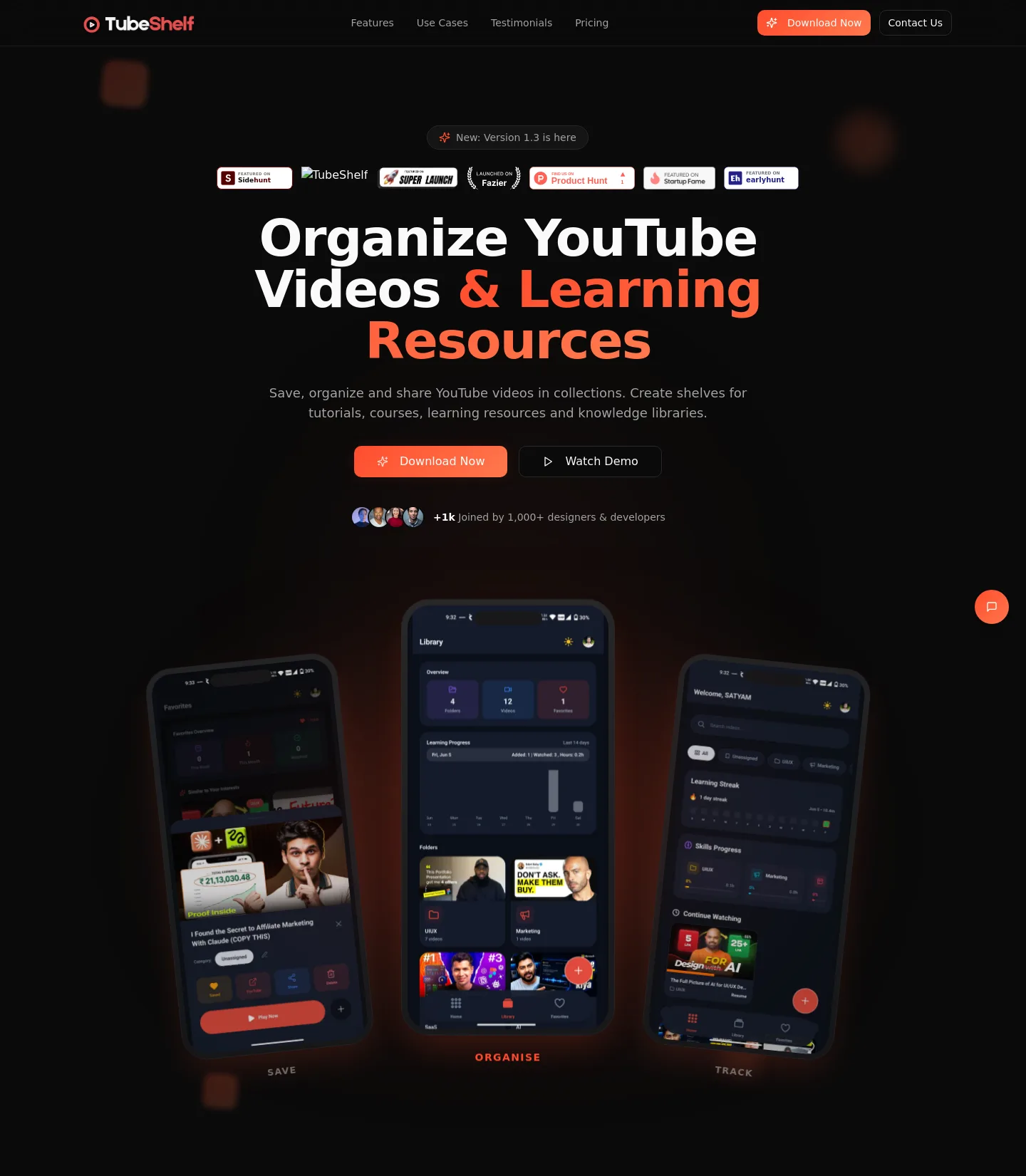 tubeshelf.app Hero section
