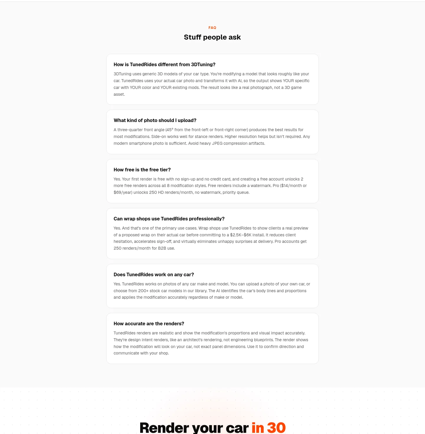 tunedrides.com FAQ section