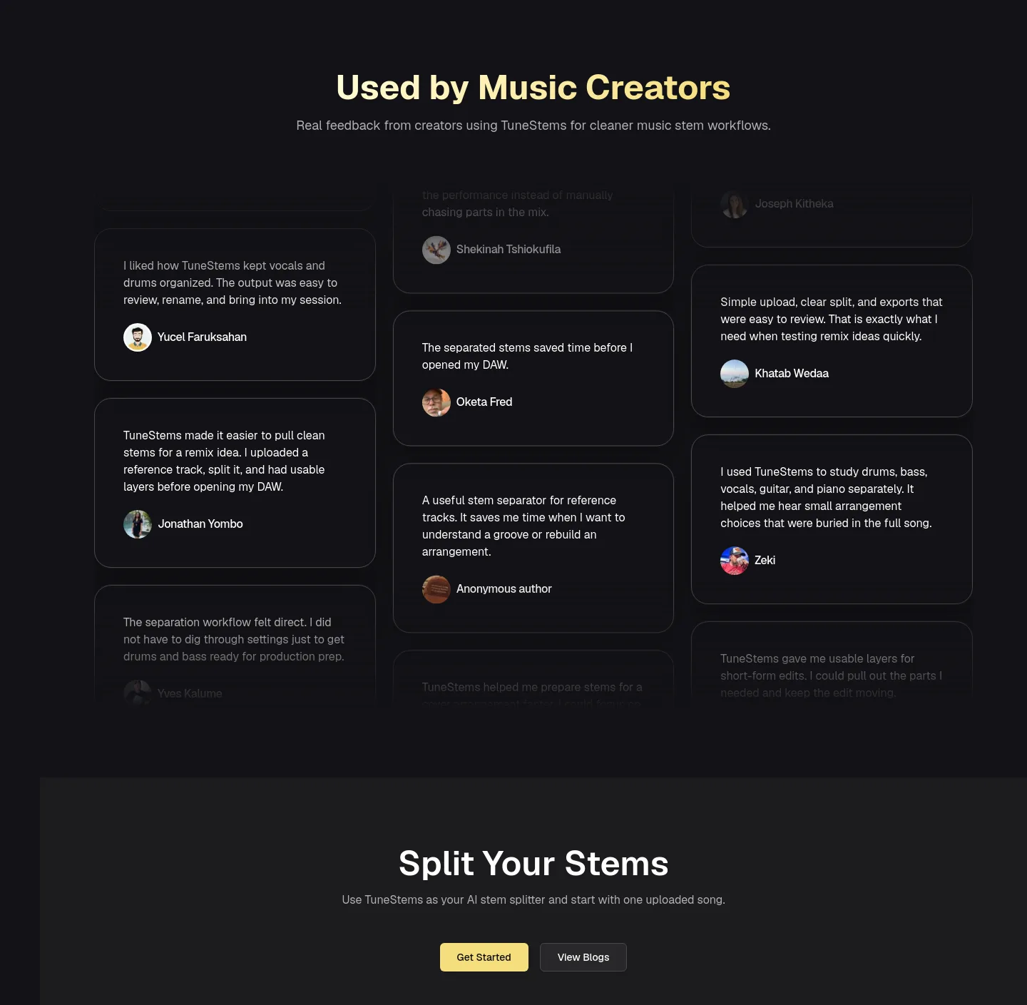 tunestems.com — a real Logo Wall section