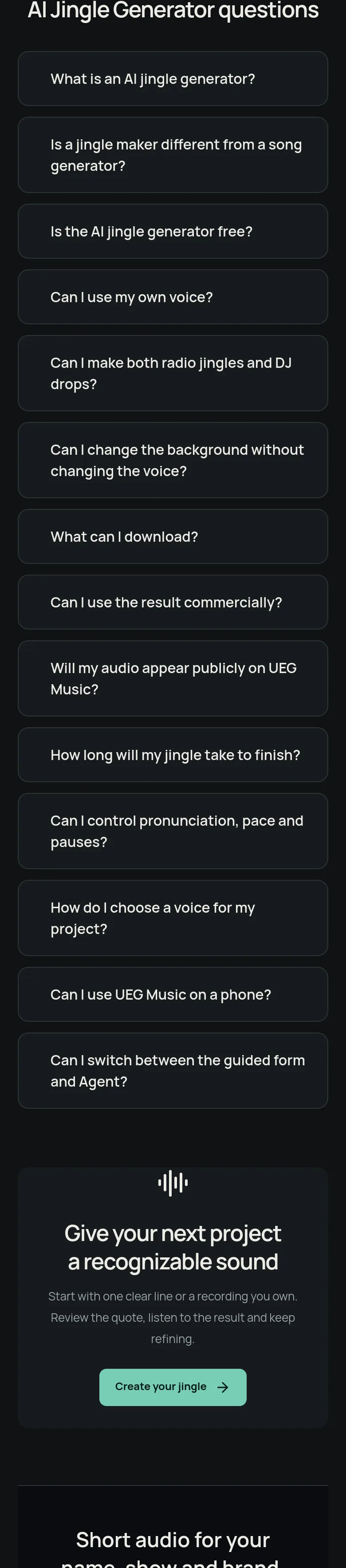 uegmusic.com — a real FAQ section