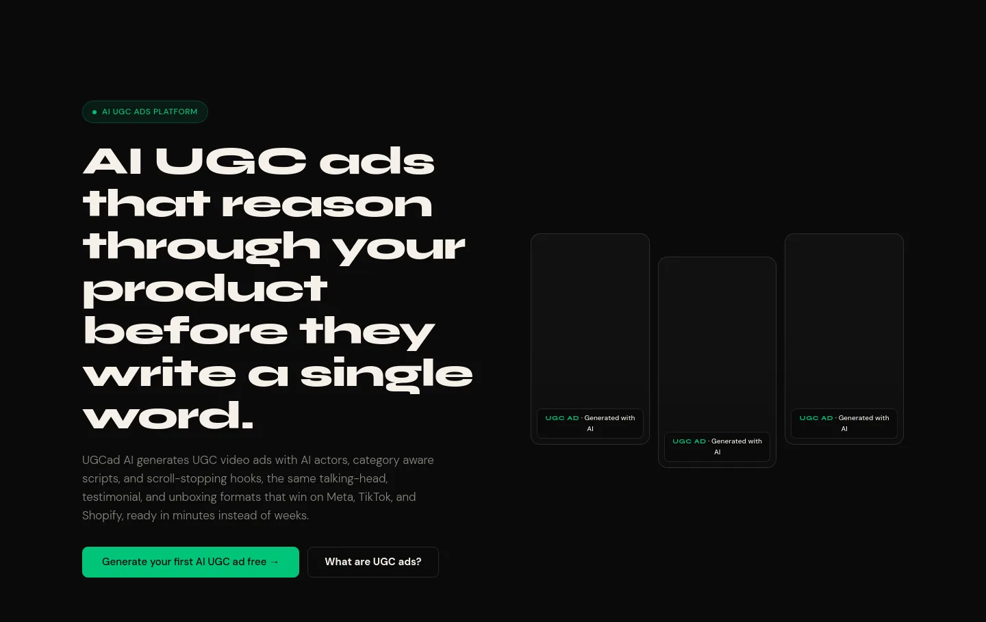 ugcad.ai Hero section