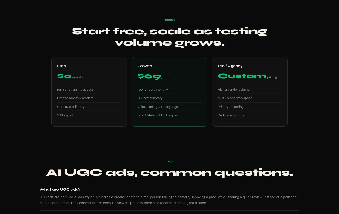 ugcad.ai Pricing section