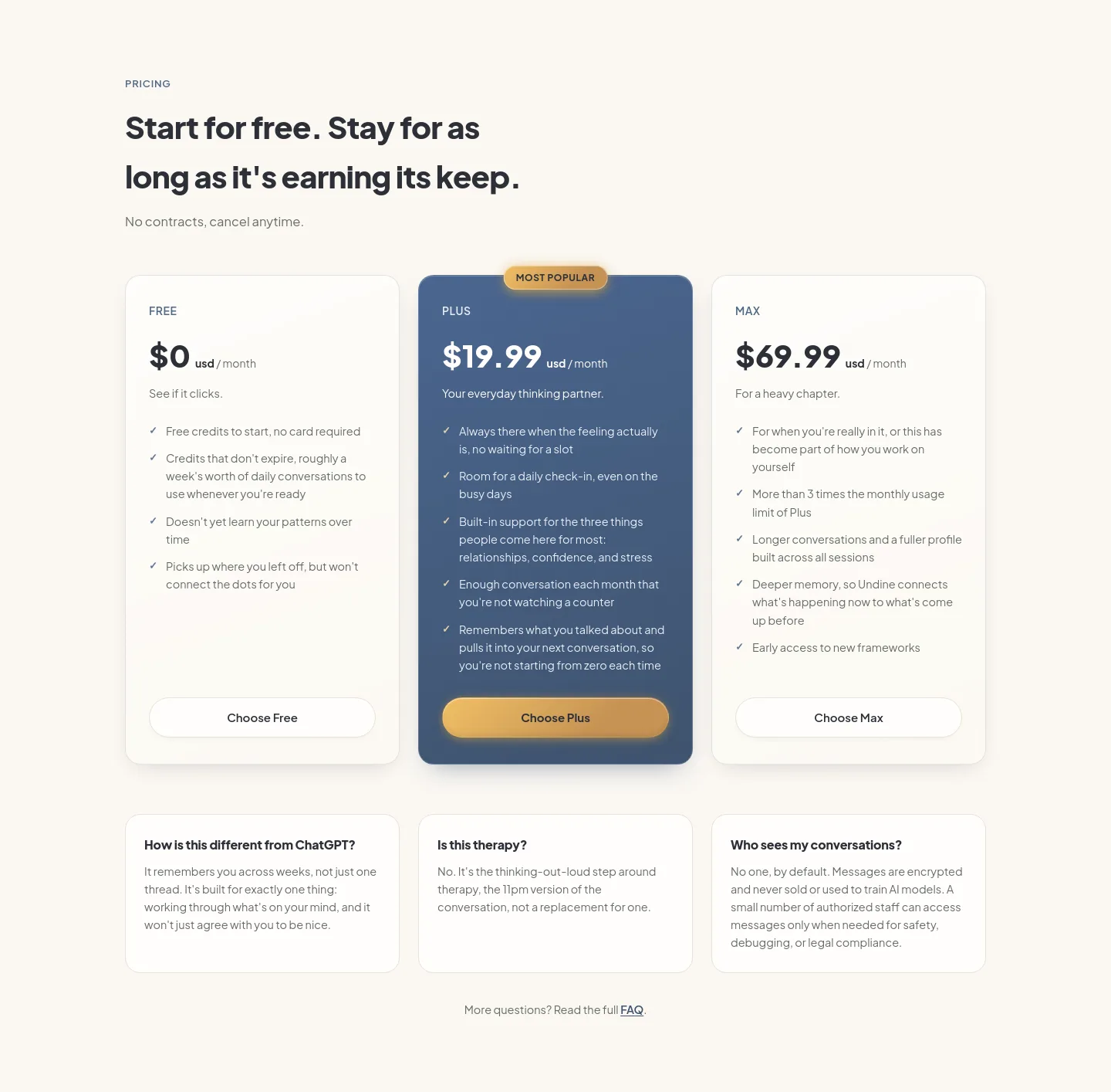 undine.app — a real Pricing section