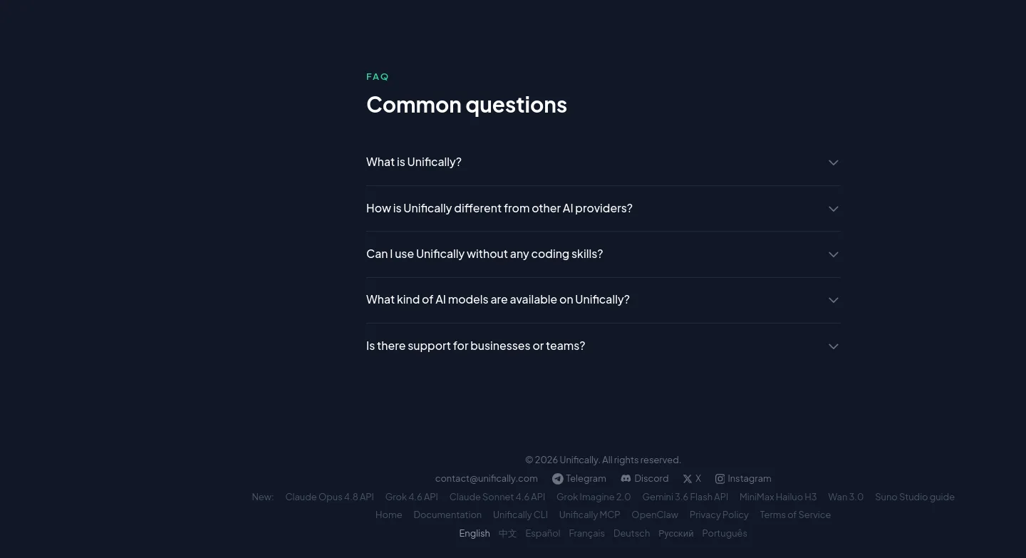 unifically.com — a real FAQ section