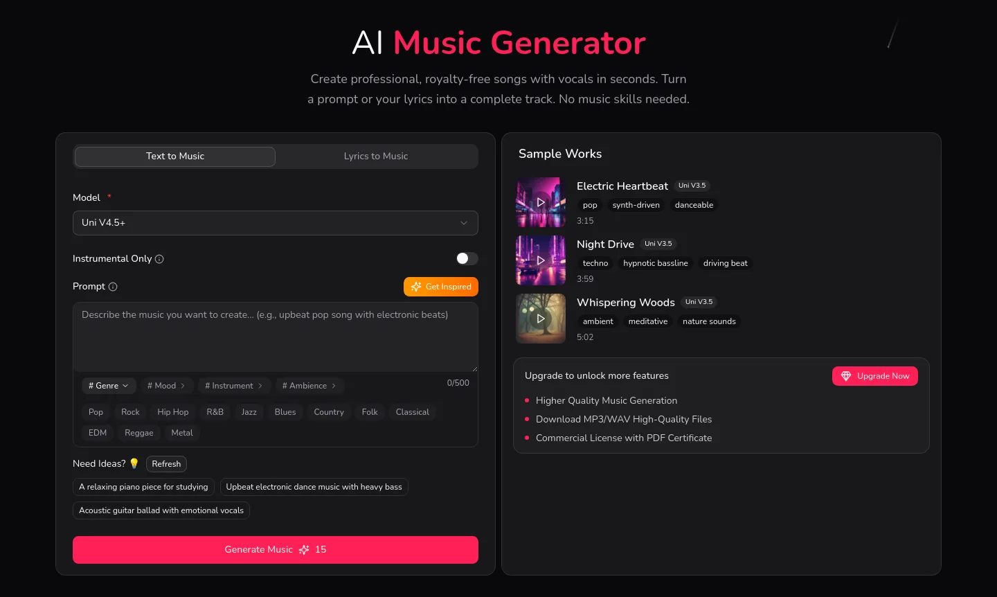 unimusic.ai — a real Hero section