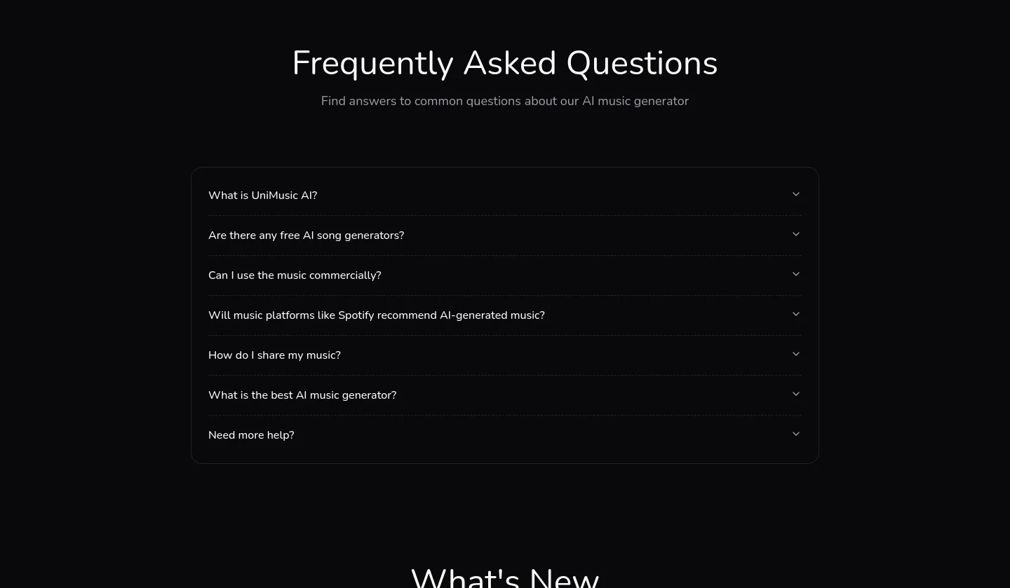 unimusic.ai — a real FAQ section