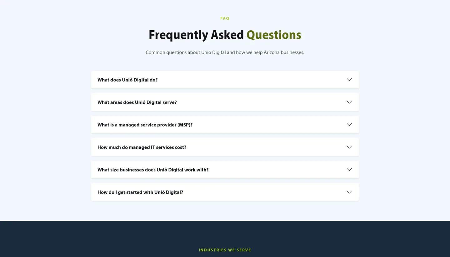 unio.digital FAQ section