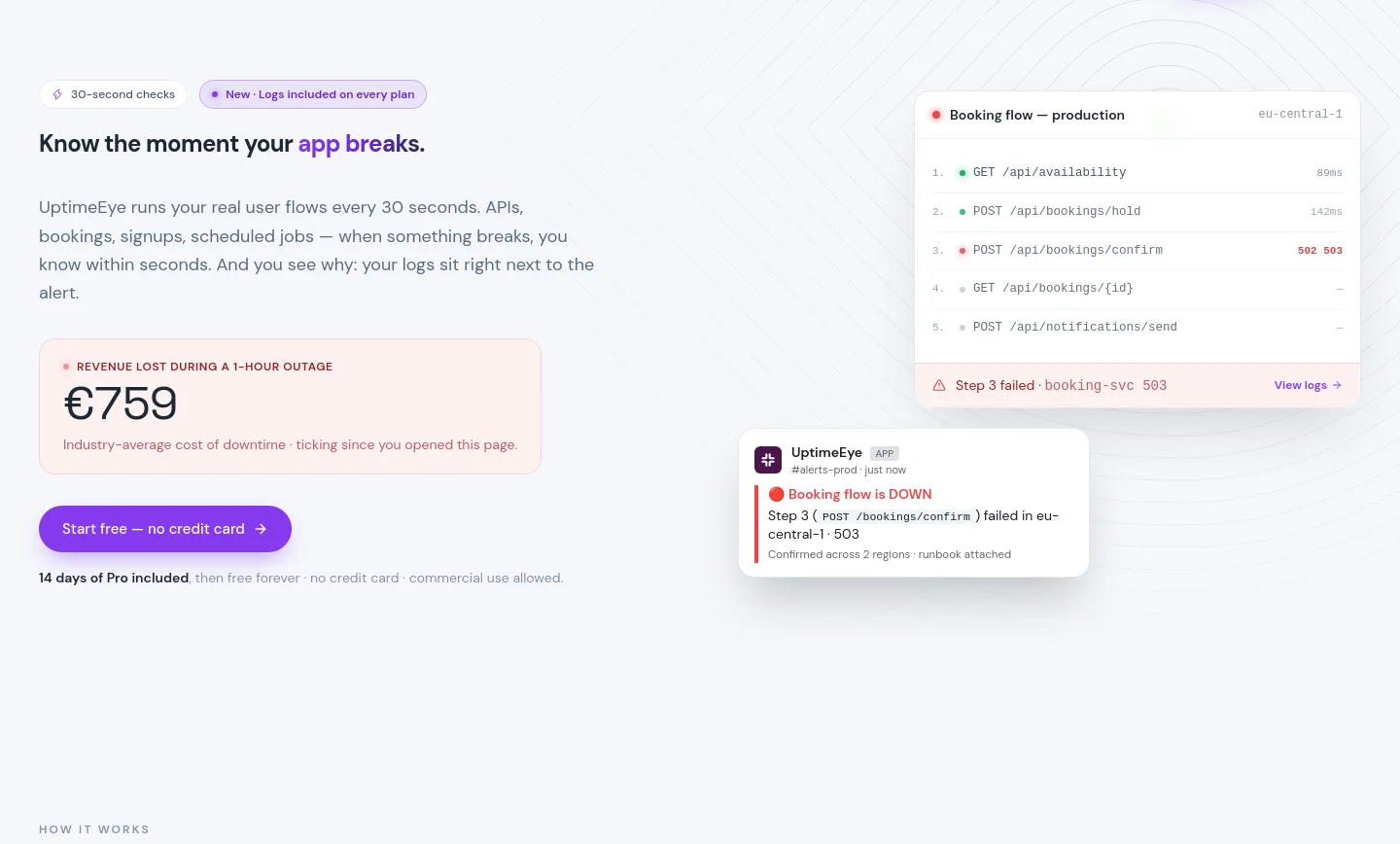 uptimeeye.com — a real Hero section
