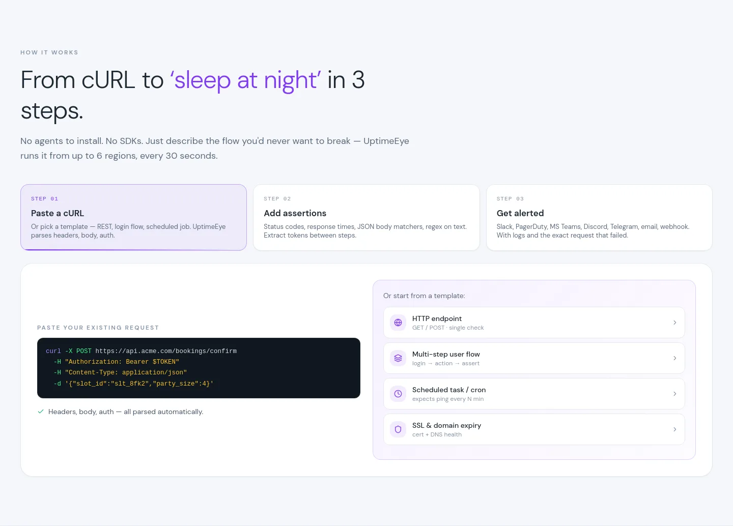 uptimeeye.com Features section