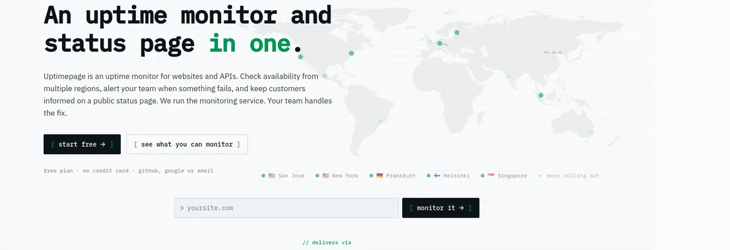 uptimepage.dev — a real Hero section