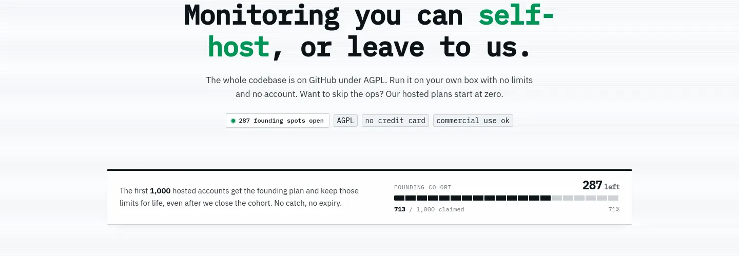 uptimepage.dev — a real Hero section