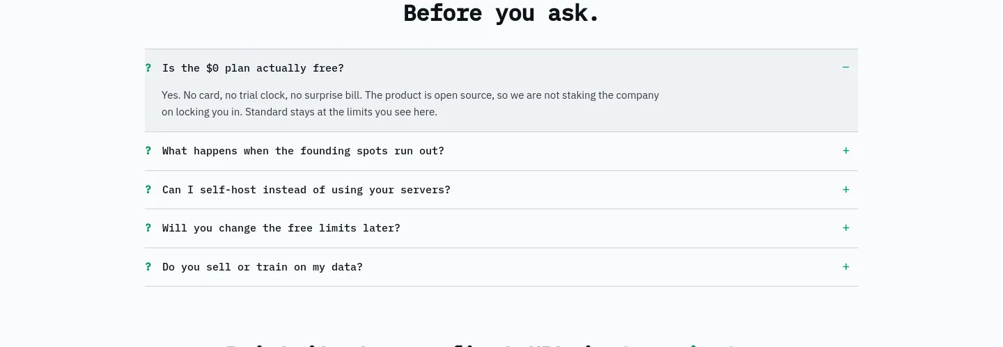 uptimepage.dev — a real FAQ section