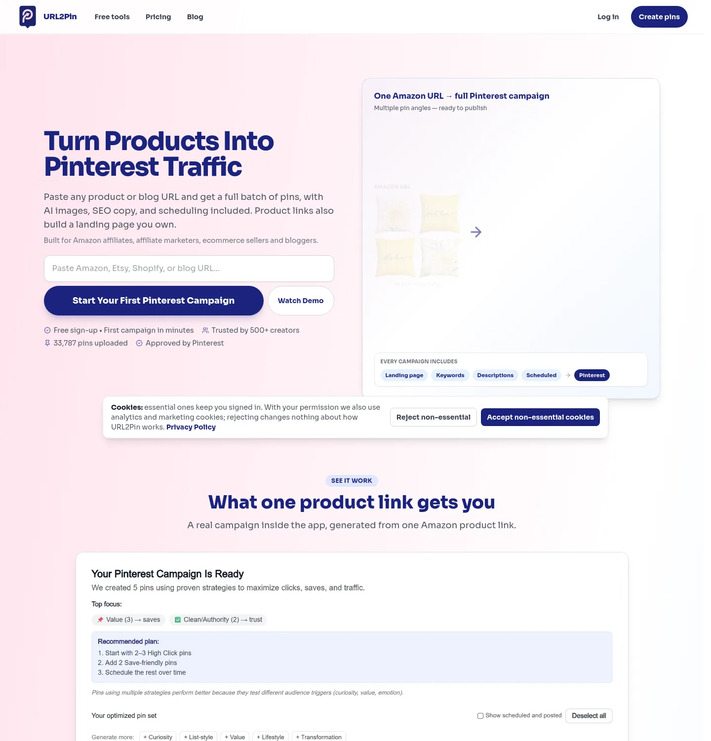 url2pin.com — a measured funnel