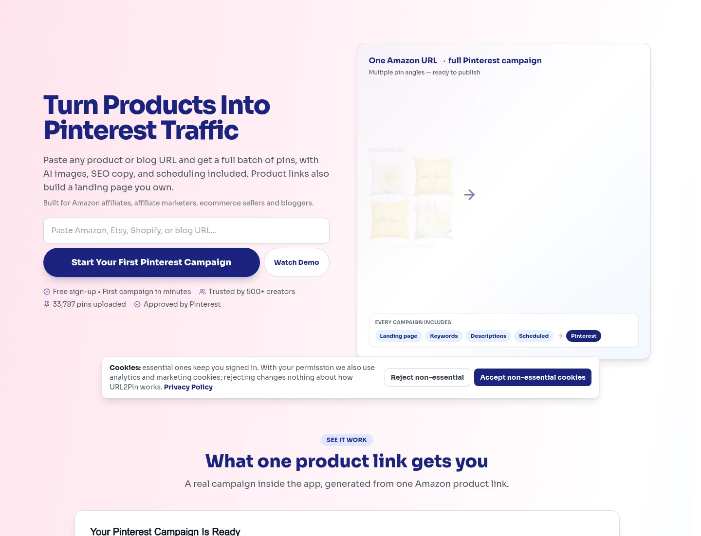 url2pin.com — a real Hero section