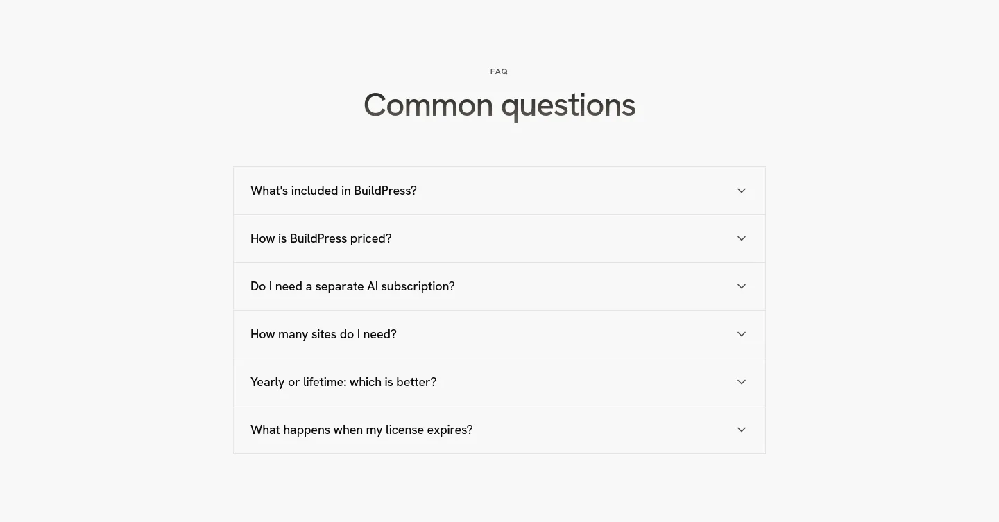 usebuildpress.com FAQ section