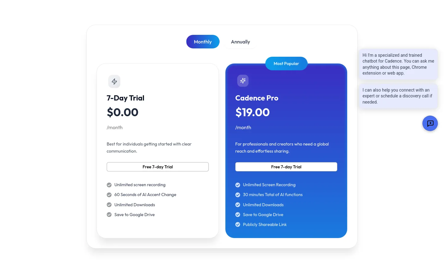 usecadence.co Pricing section