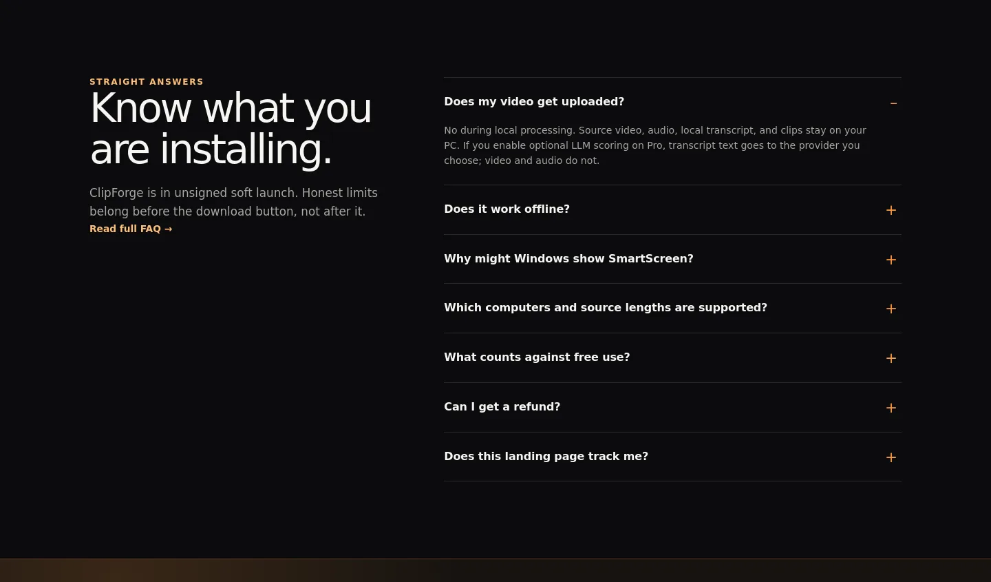 useclipforge.app — a real FAQ section