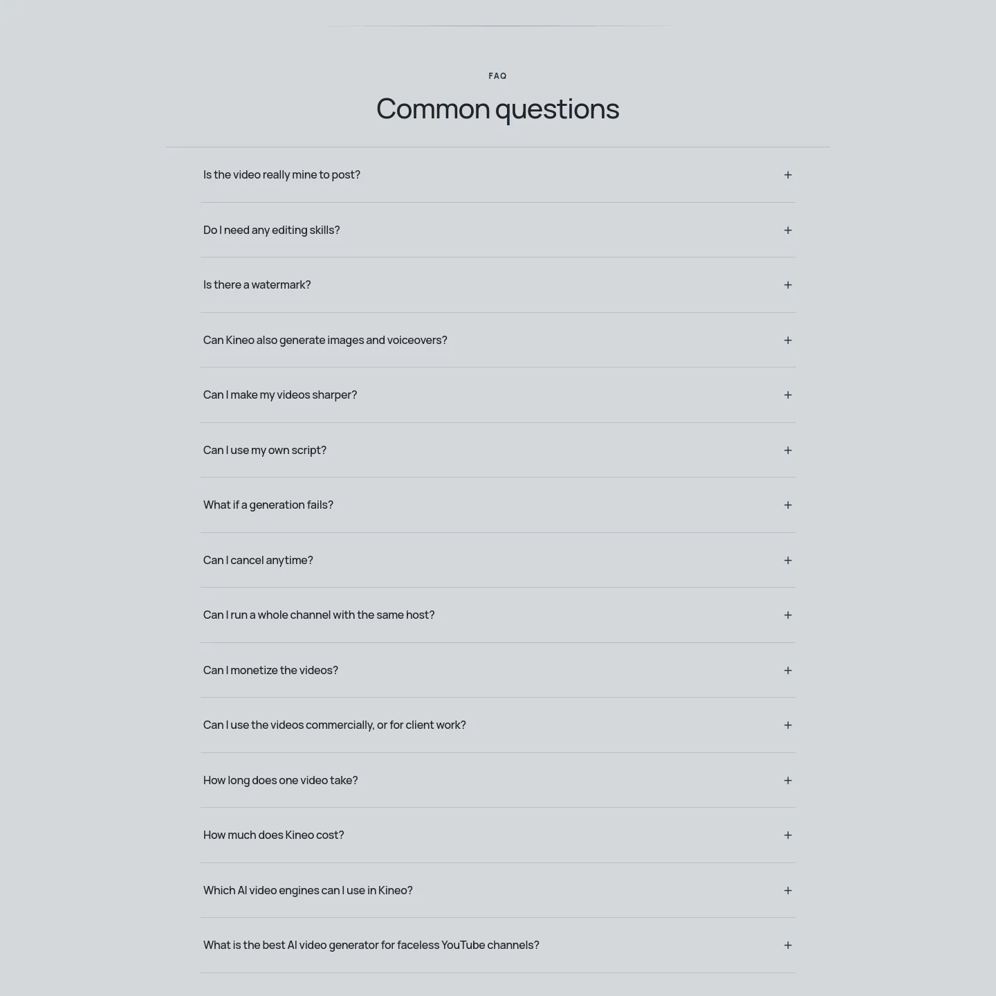 usekineo.com — a real FAQ section
