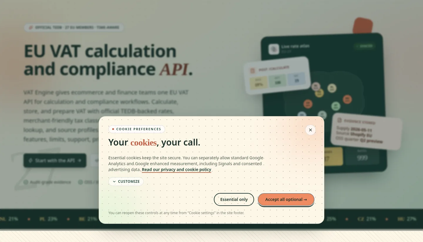 vat-engine.app — a real Hero section
