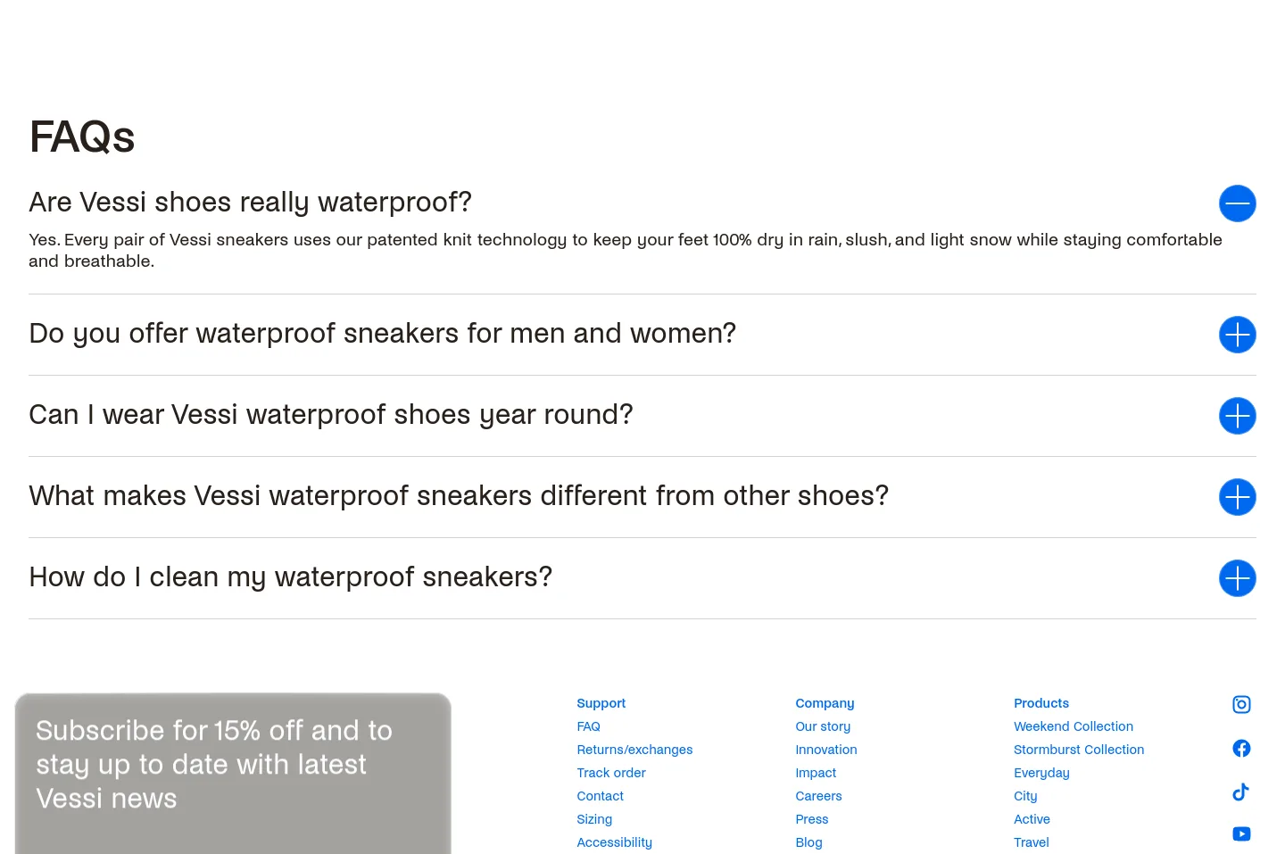 vessi.com FAQ section