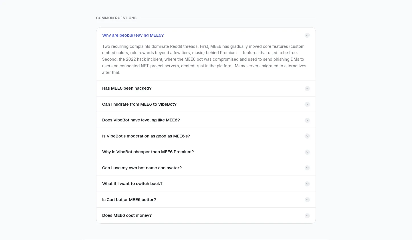 vibebot.gg FAQ section