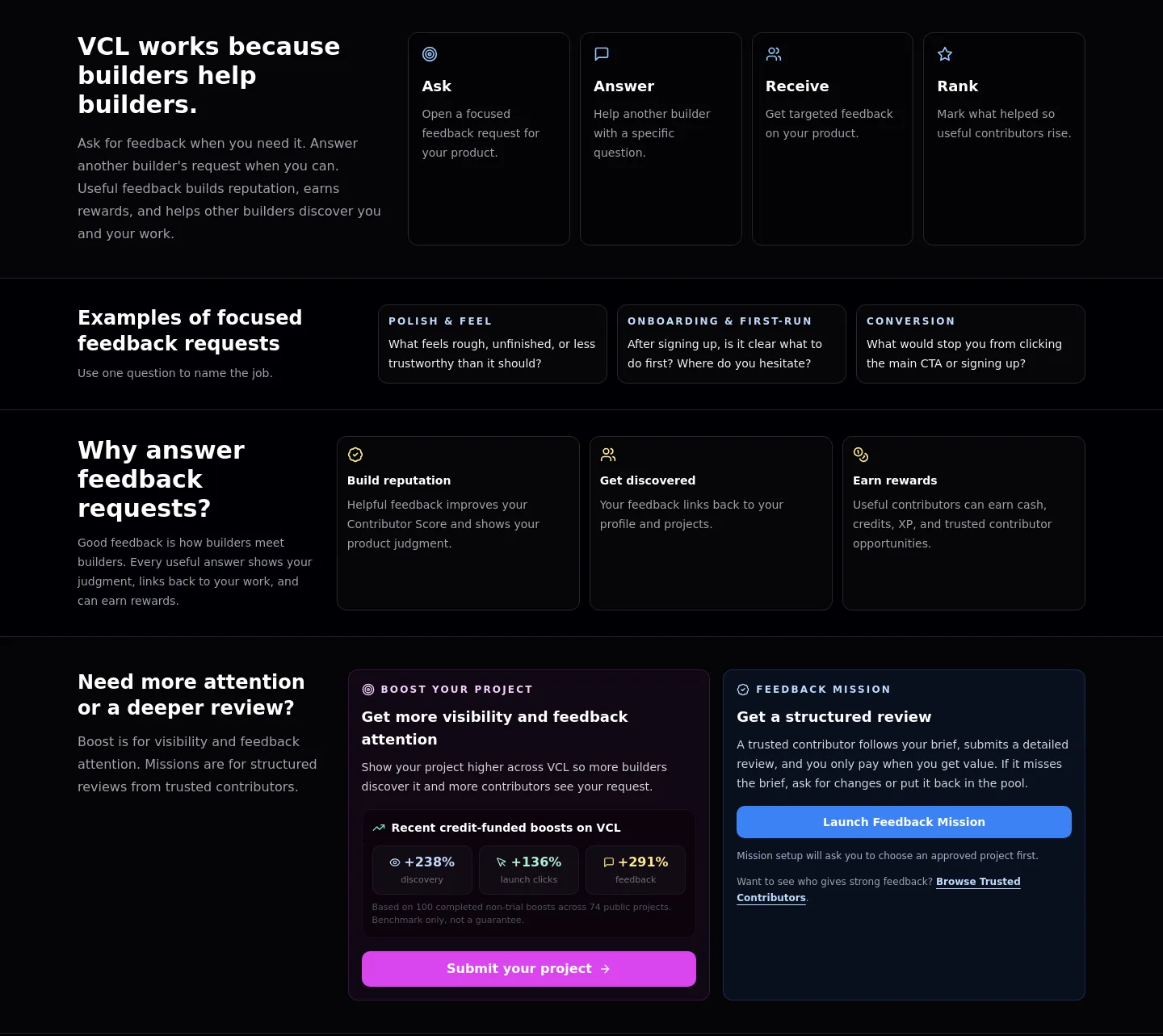 vibecodinglist.com Features section