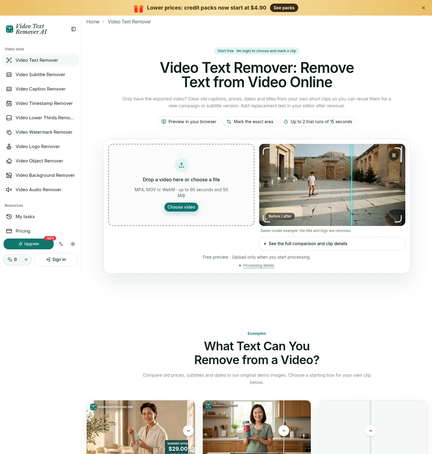 videotextremover.net — a measured funnel