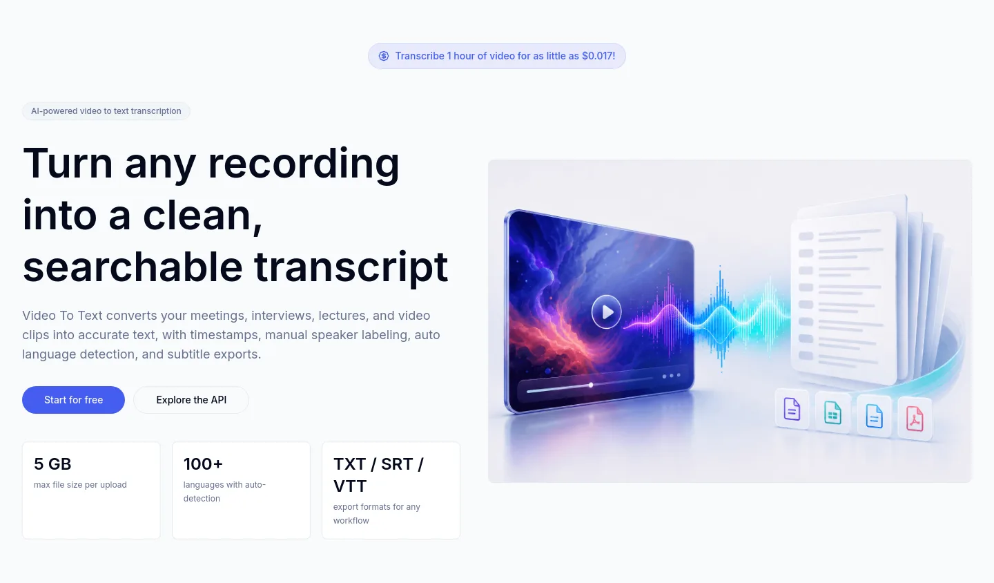 videototext.dev — a real Hero section