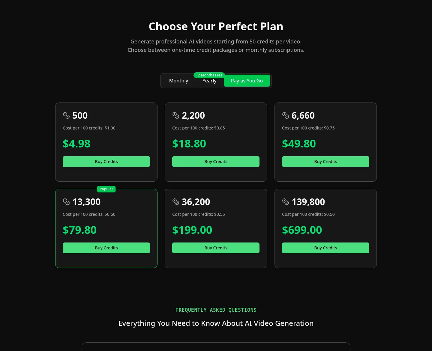 vidflux.ai Pricing section