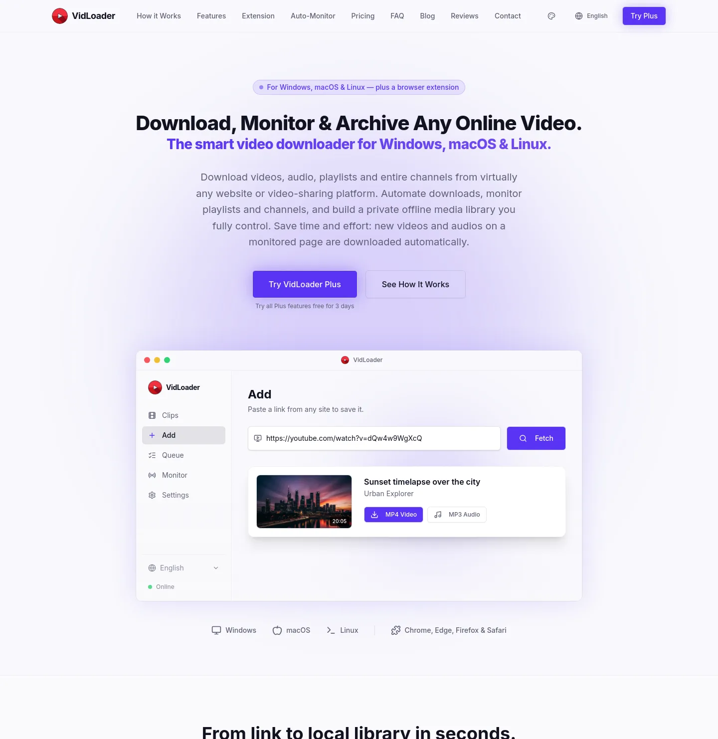 vidloader.com — a real Hero section