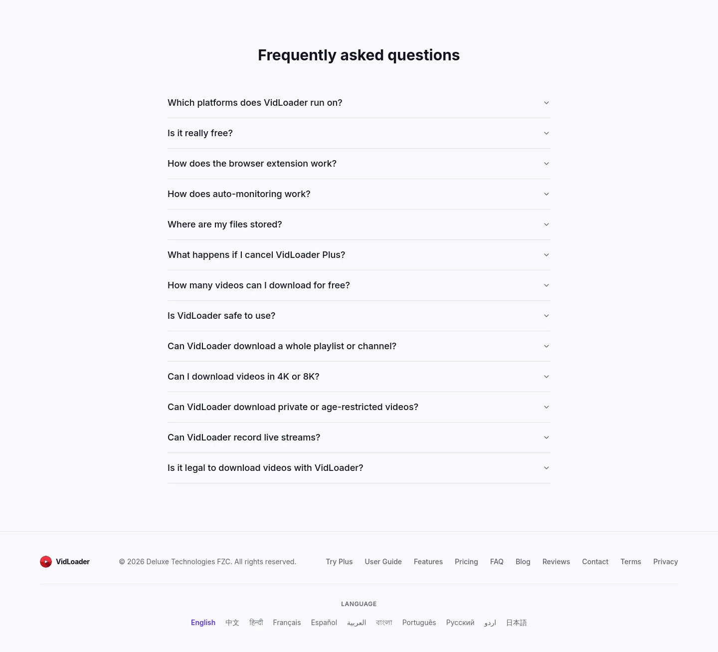 vidloader.com FAQ section