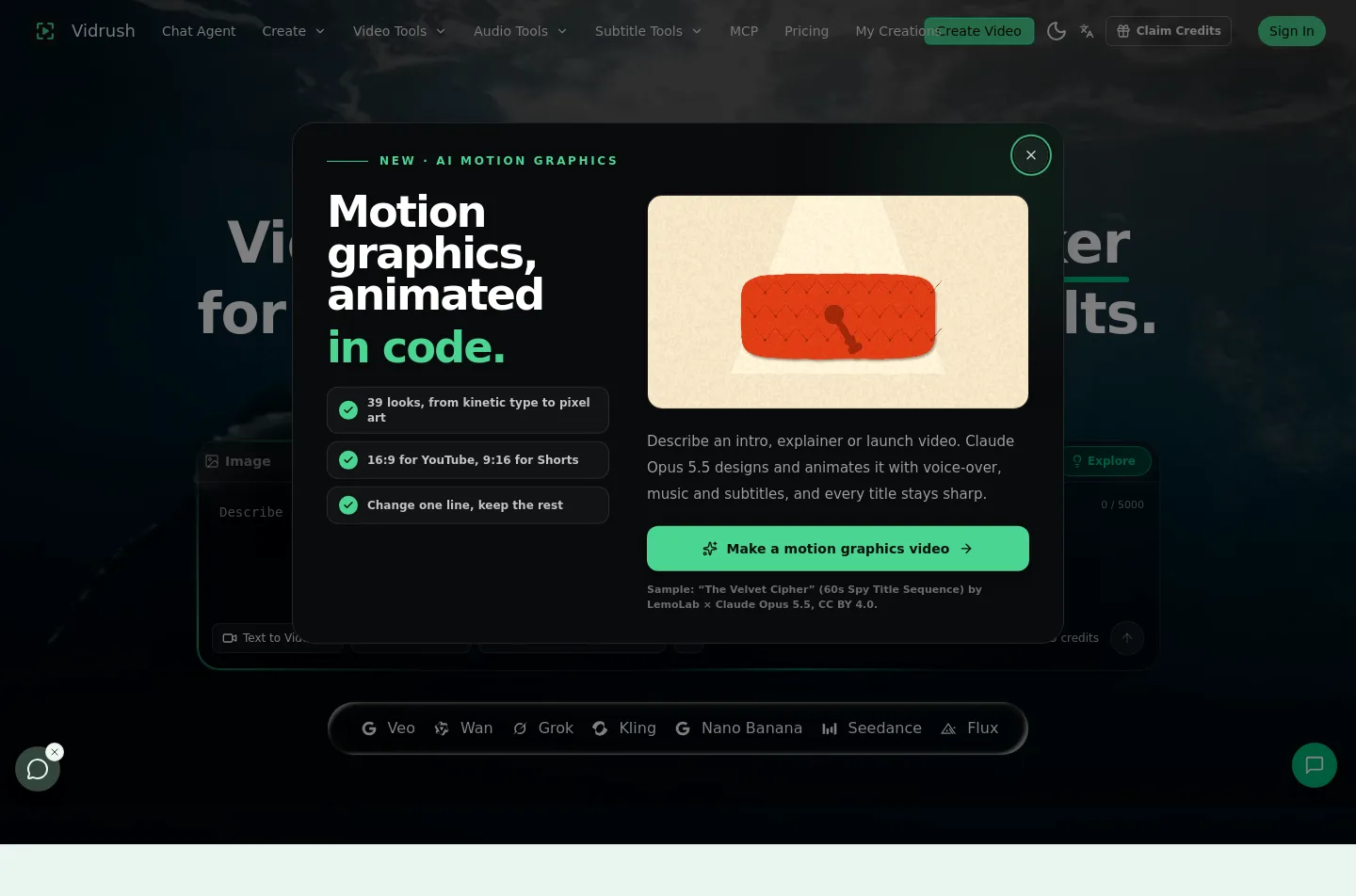 vidrush-ai.com — a real Hero section