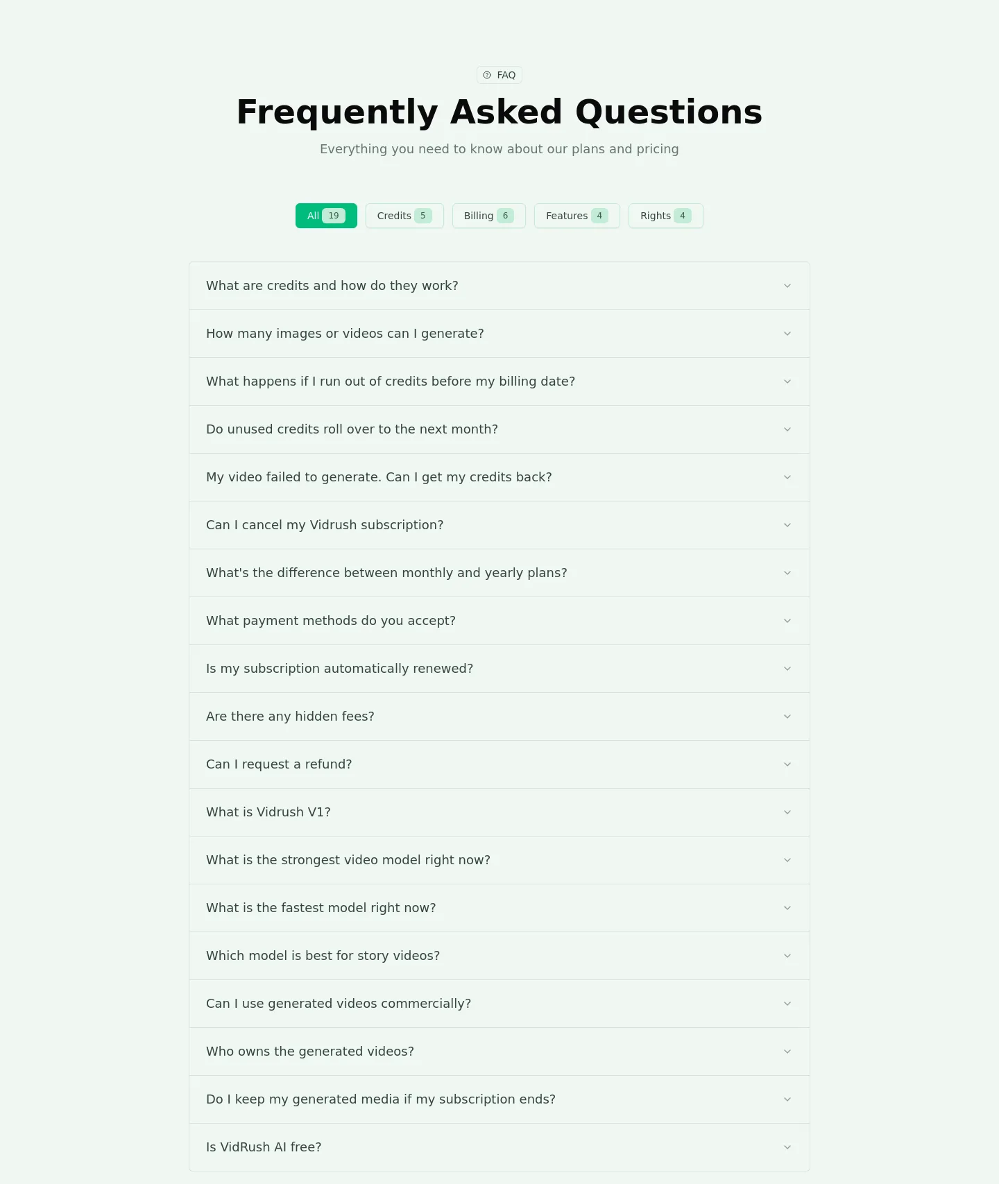 vidrush-ai.com FAQ section