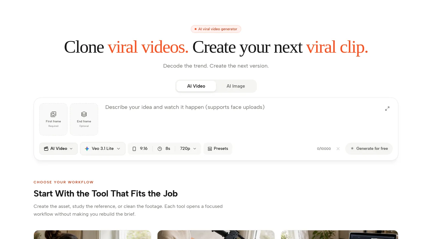 viralclip.app — a real Hero section