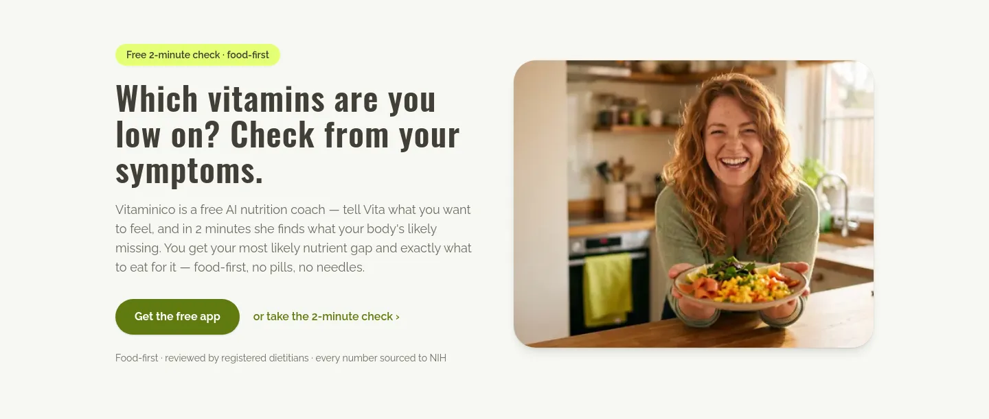 vitaminico.org — a real Hero section