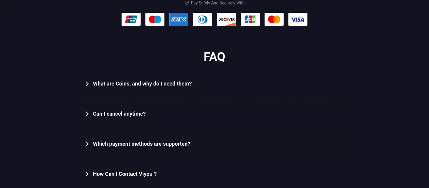 viyou.ai — a real FAQ section