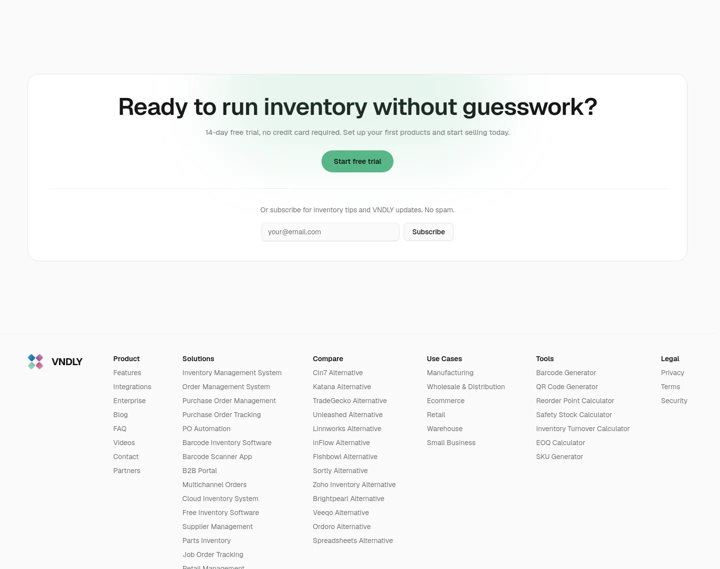 vndly.io Email Capture section