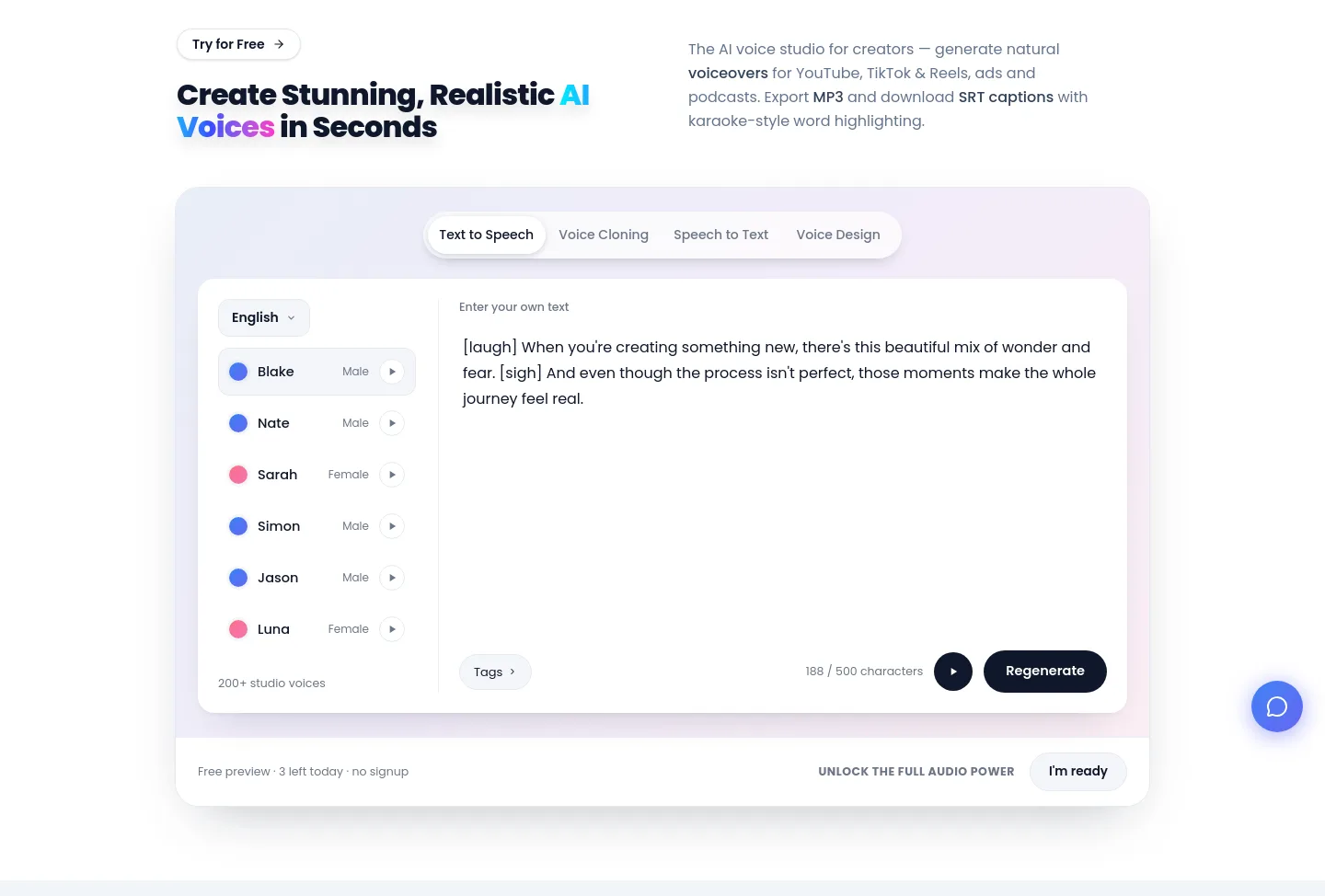 vocallab.ai — a real Hero section