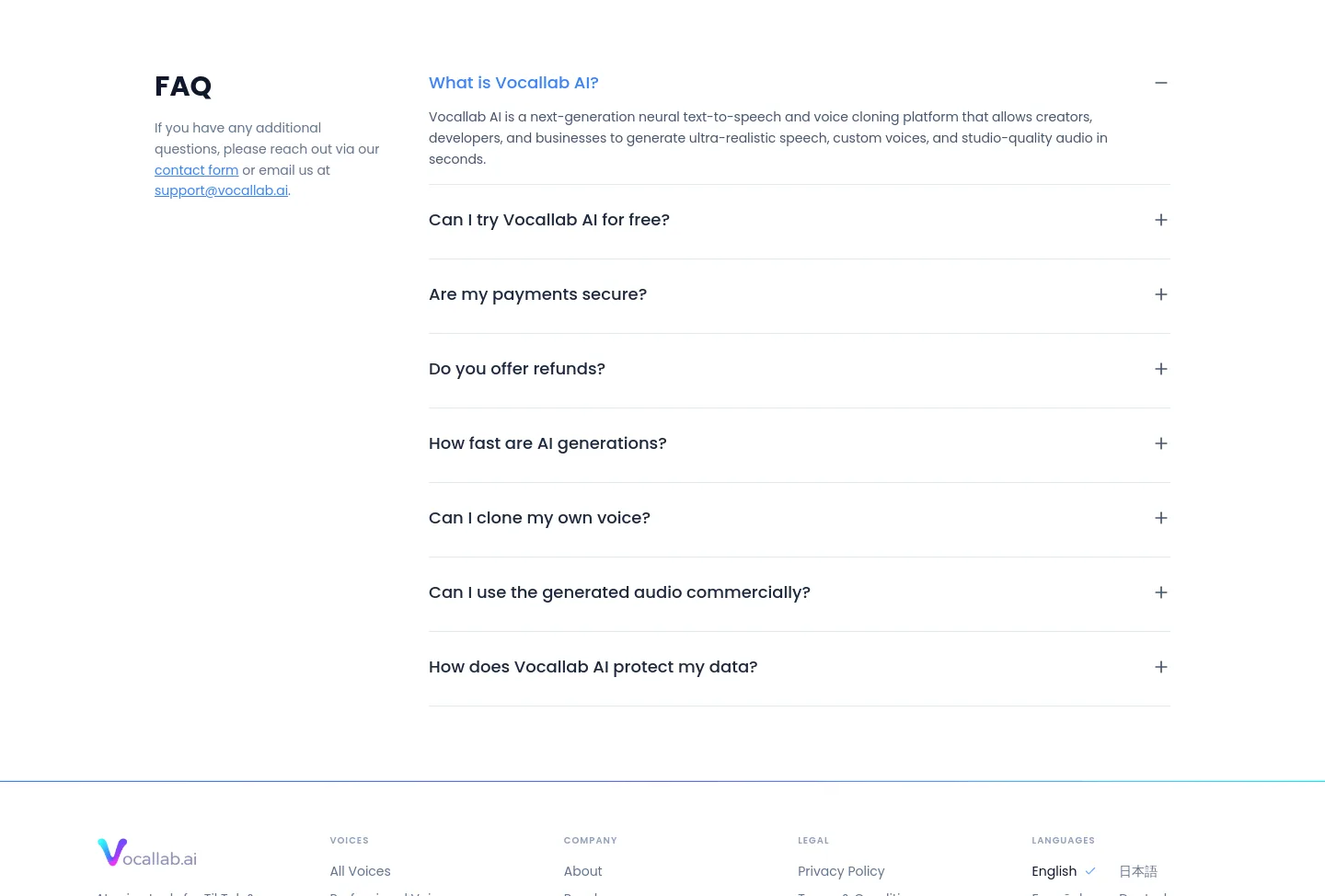 vocallab.ai FAQ section