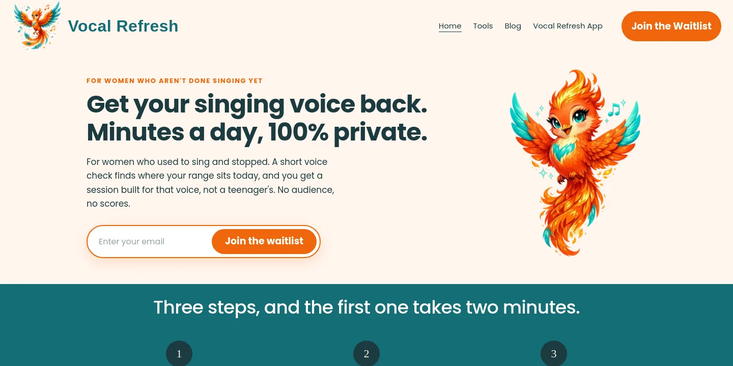 vocalrefresh.com — a real Hero section