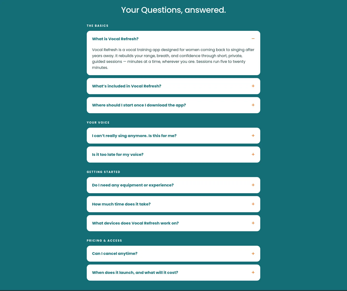 vocalrefresh.com FAQ section