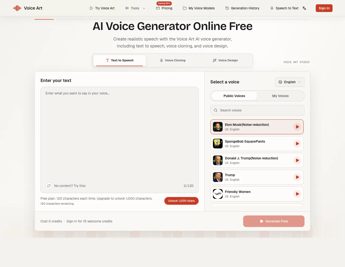 voiceart.app Hero section