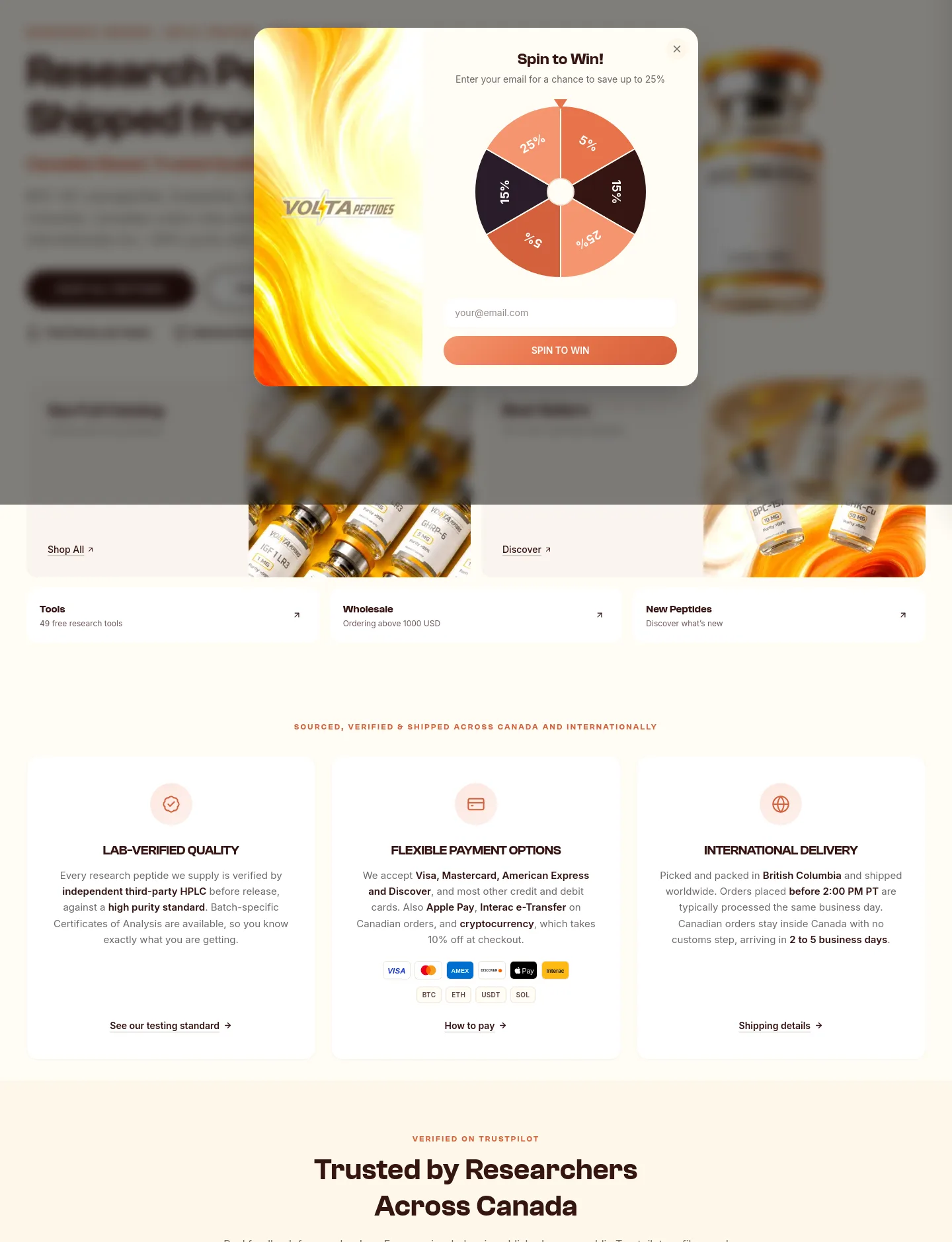 voltapeptides.com — a real Hero section