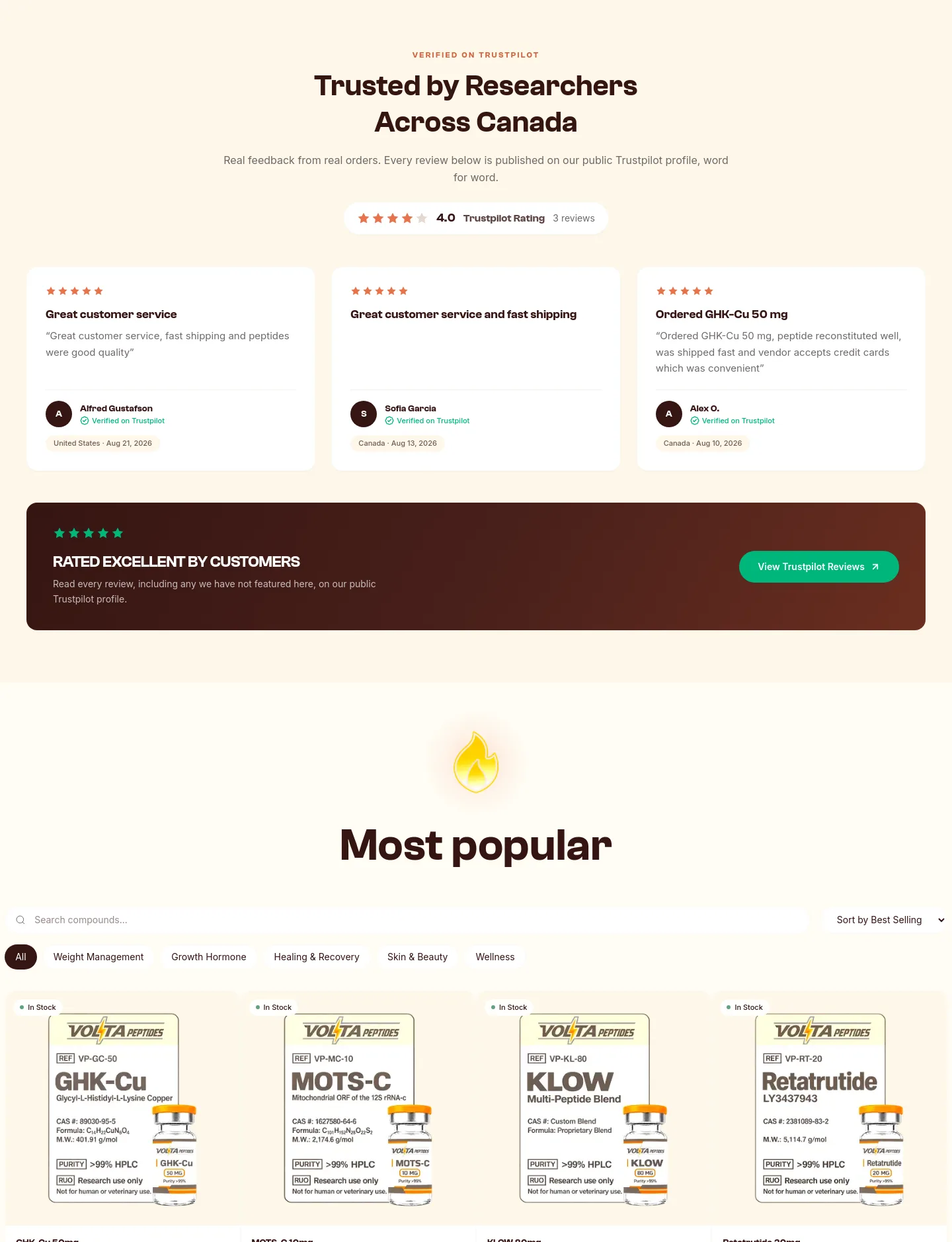 voltapeptides.com — a real Logo Wall section