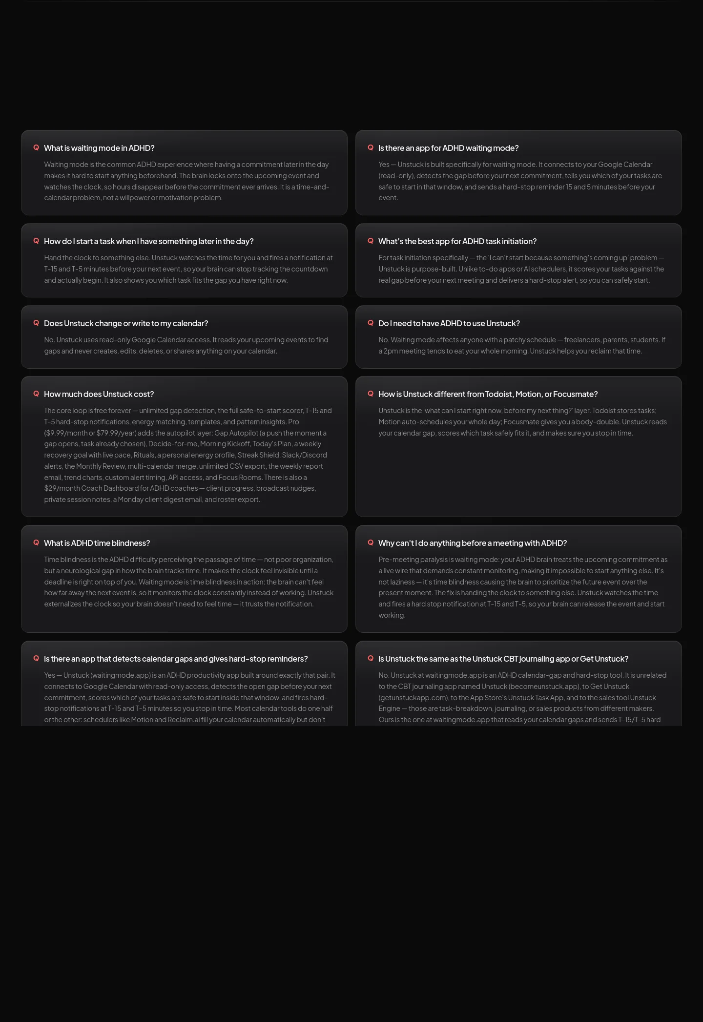 waitingmode.app FAQ section